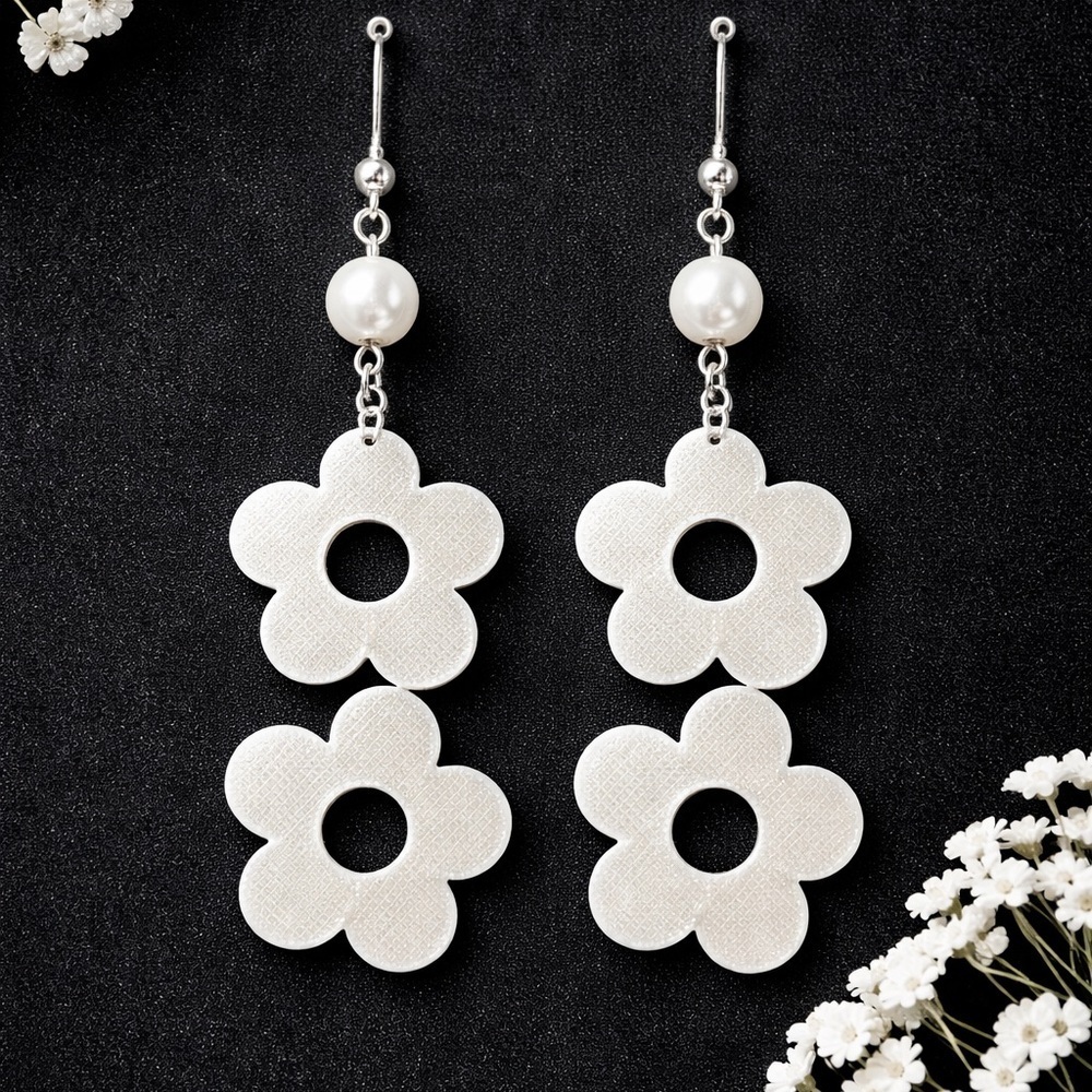 White Flower Drop Earrings